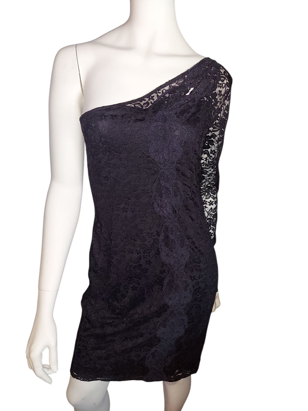 Guess One-Shoulder Black Lace Cocktail Dress